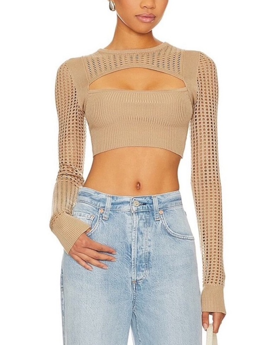 NWT Camila Coelho Heyda Beige Cutout Top. Size: XS. Excellent condition